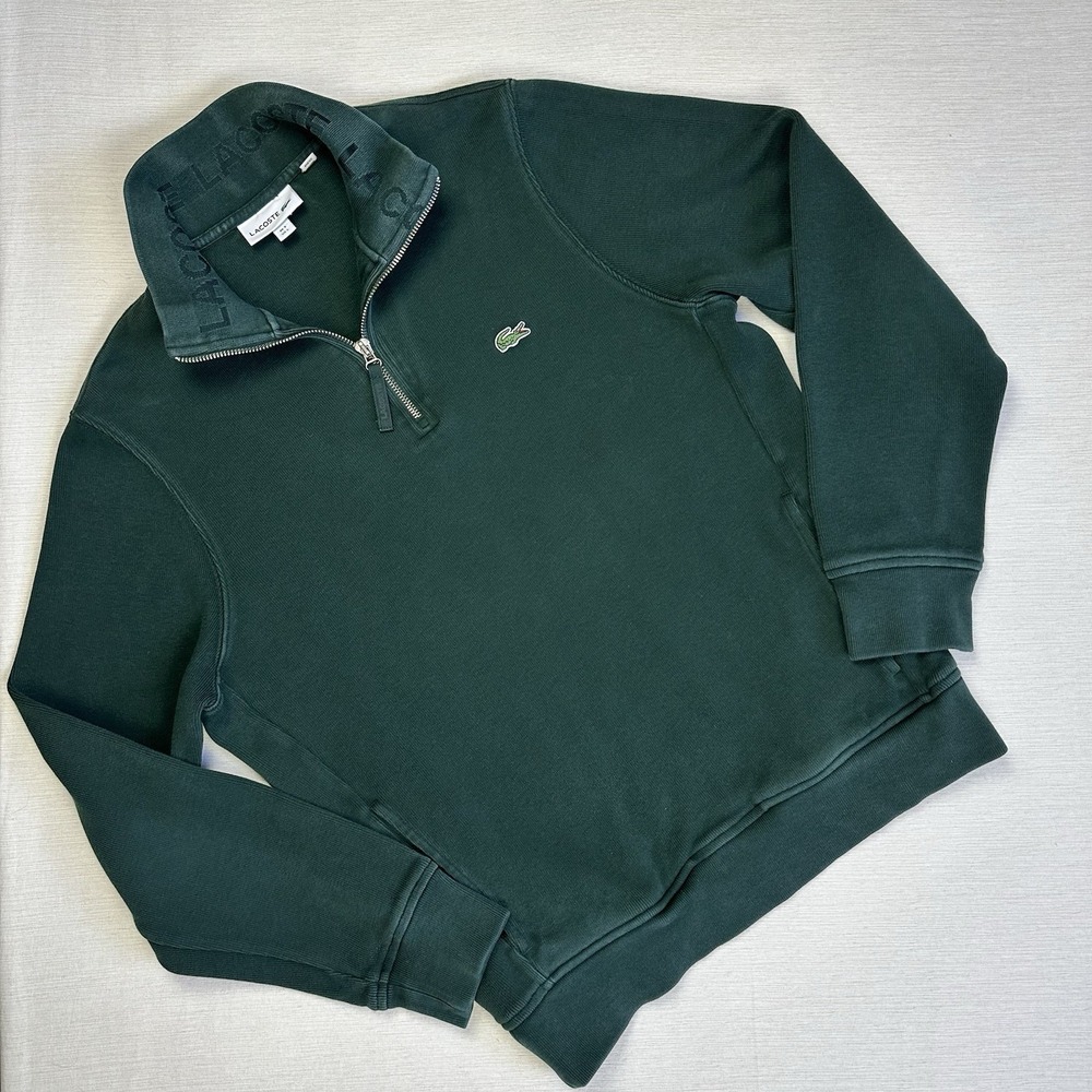 Lacoste Zip Up Sweater Knit Mock Neck Pockets Men Size 5 Large Green